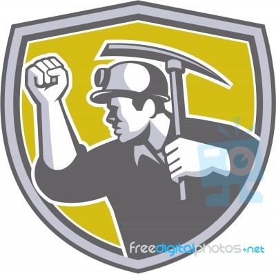 Coal Miner Clenched Fist Pick Axe Shield Retro Stock Image