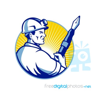 Coal Miner Fountain Pen Mascot Stock Image