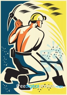 Coal Miner Mining Digging Pick Ax Retro Stock Image