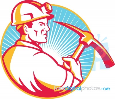 Coal Miner With Pick Axe Side Retro Stock Image