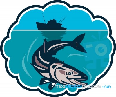 Cobia Fish Fishing Boat Bubble Retro Stock Image