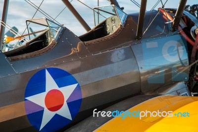 Cockpit Of A 1942 Boeing Stearman 75 Bi-plane Stock Photo