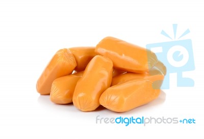 Cocktail Sausages Isolated On The White Background Stock Photo