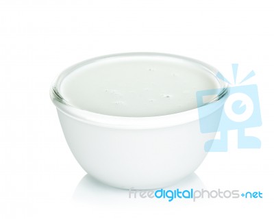 Coconut Milk With Bowl Isolated On The White Background Stock Photo