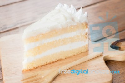 Coconut Sponge Cake With Whipped Cream Stock Photo