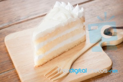 Coconut Sponge Cake With Whipped Cream Stock Photo