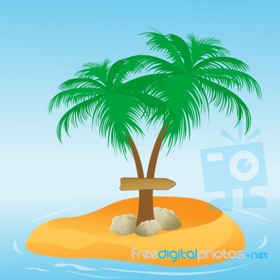 Coconut Tree With Direction Board Stock Image