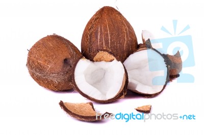 Coconuts On White Stock Photo