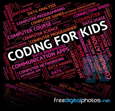 Coding For Kids Indicates Software Youths And Youngster Stock Image