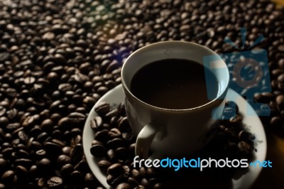 Coffe Beans And Cup Stock Photo