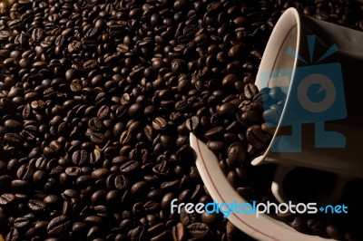 Coffe Beans And Cup Stock Photo