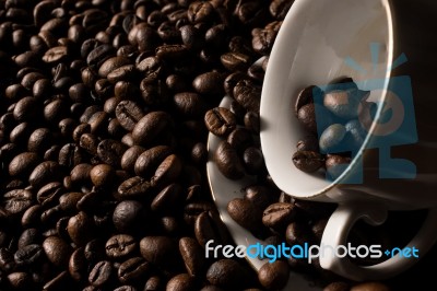 Coffe Beans And Cup Stock Photo