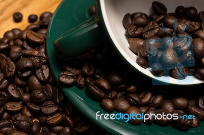 Coffe Beans And Cup Stock Photo