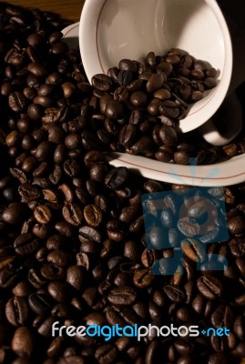 Coffe Beans And Cup Stock Photo