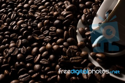 Coffe Beans And Cup Stock Photo