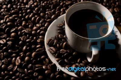 Coffe Beans And Cup Stock Photo