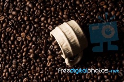 Coffe Beans And Cup Stock Photo