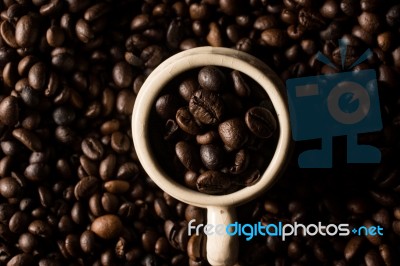 Coffe Beans And Cup Stock Photo