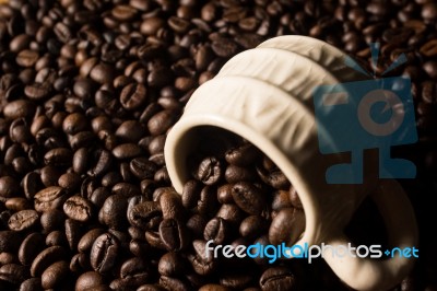 Coffe Beans And Cup Stock Photo