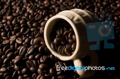 Coffe Beans And Cup Stock Photo