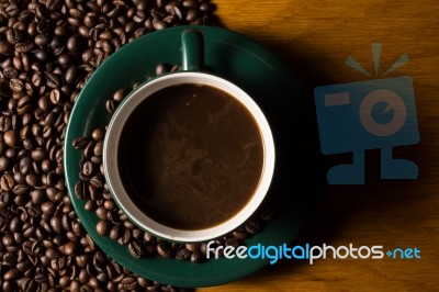 Coffe Beans And Cup Stock Photo