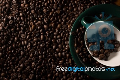 Coffe Beans And Cup Stock Photo