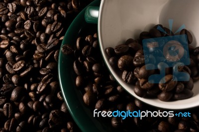 Coffe Beans And Cup Stock Photo