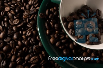 Coffe Beans And Cup Stock Photo