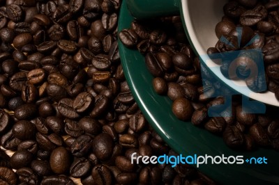 Coffe Beans And Cup Stock Photo