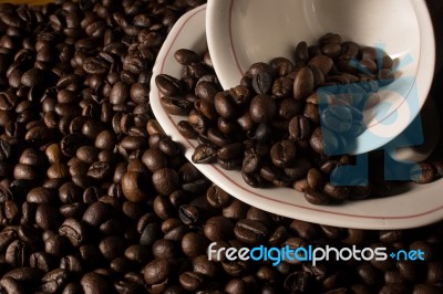 Coffe Beans And Cup Stock Photo