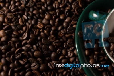 Coffe Beans And Cup Stock Photo