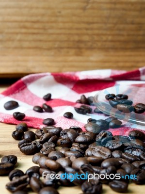 Coffee And Bread Wooden Background Stock Photo