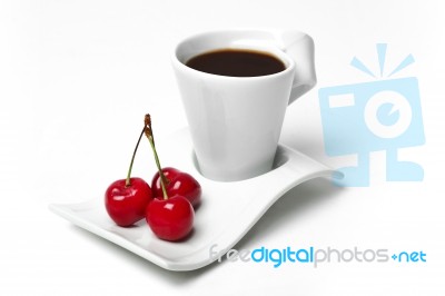 Coffee And Cherry Stock Photo