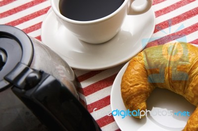 Coffee And Croissant For Breakfast Stock Photo