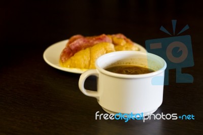 Coffee  And Ham Cheese Stock Photo