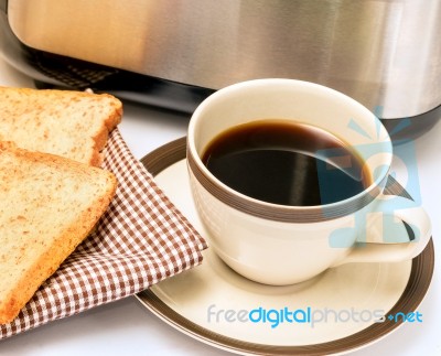 Coffee And Toast Indicates Morning Meal And Break Stock Photo