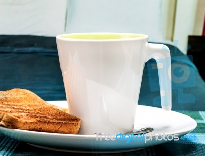 Coffee And Toast Represents Meal Time And Beverages Stock Photo