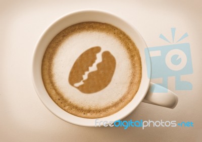 Coffee Bean Drawing On Latte Stock Photo