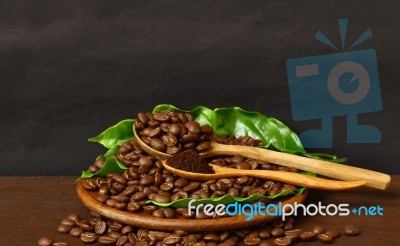 Coffee Beans And Ground Coffee Stock Photo