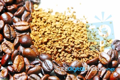 Coffee Beans And Instant Coffee Stock Photo