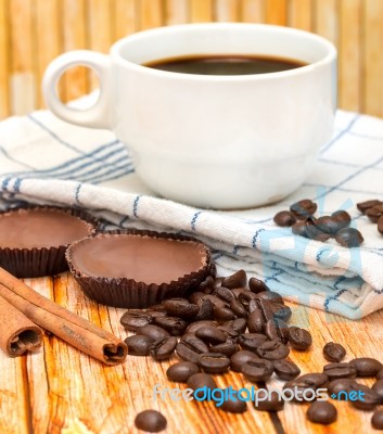 Coffee Beans Cup Represents Hot Drink And Coffees Stock Photo