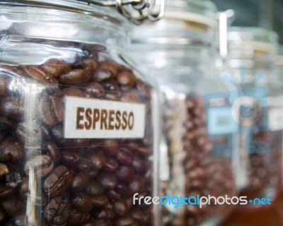 Coffee Beans In The Glass Stock Photo