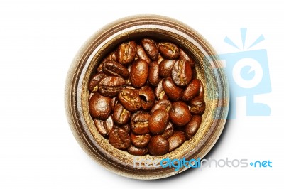 Coffee Beans In Wooden Bowl  Stock Photo