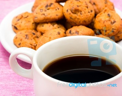 Coffee Break Cookies Indicates Cracker Coffees And Crackers Stock Photo