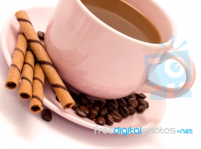 Coffee Break Cookies Shows Wafer Biscuits And Barista Stock Photo