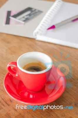 Coffee Break On Business Work Table Stock Photo