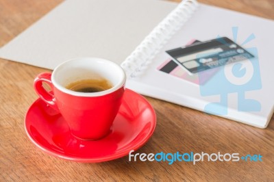 Coffee Break On Business Work Table Stock Photo