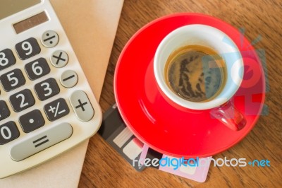 Coffee Break On Business Work Table Stock Photo