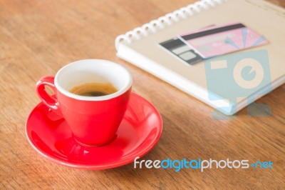 Coffee Break On Business Work Table Stock Photo