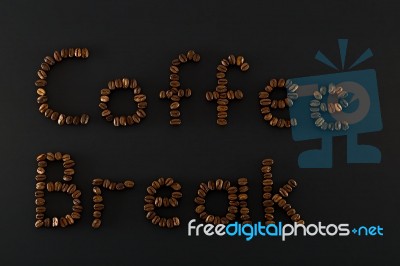 Coffee Break Words Consist  Of Coffee Beans Stock Photo